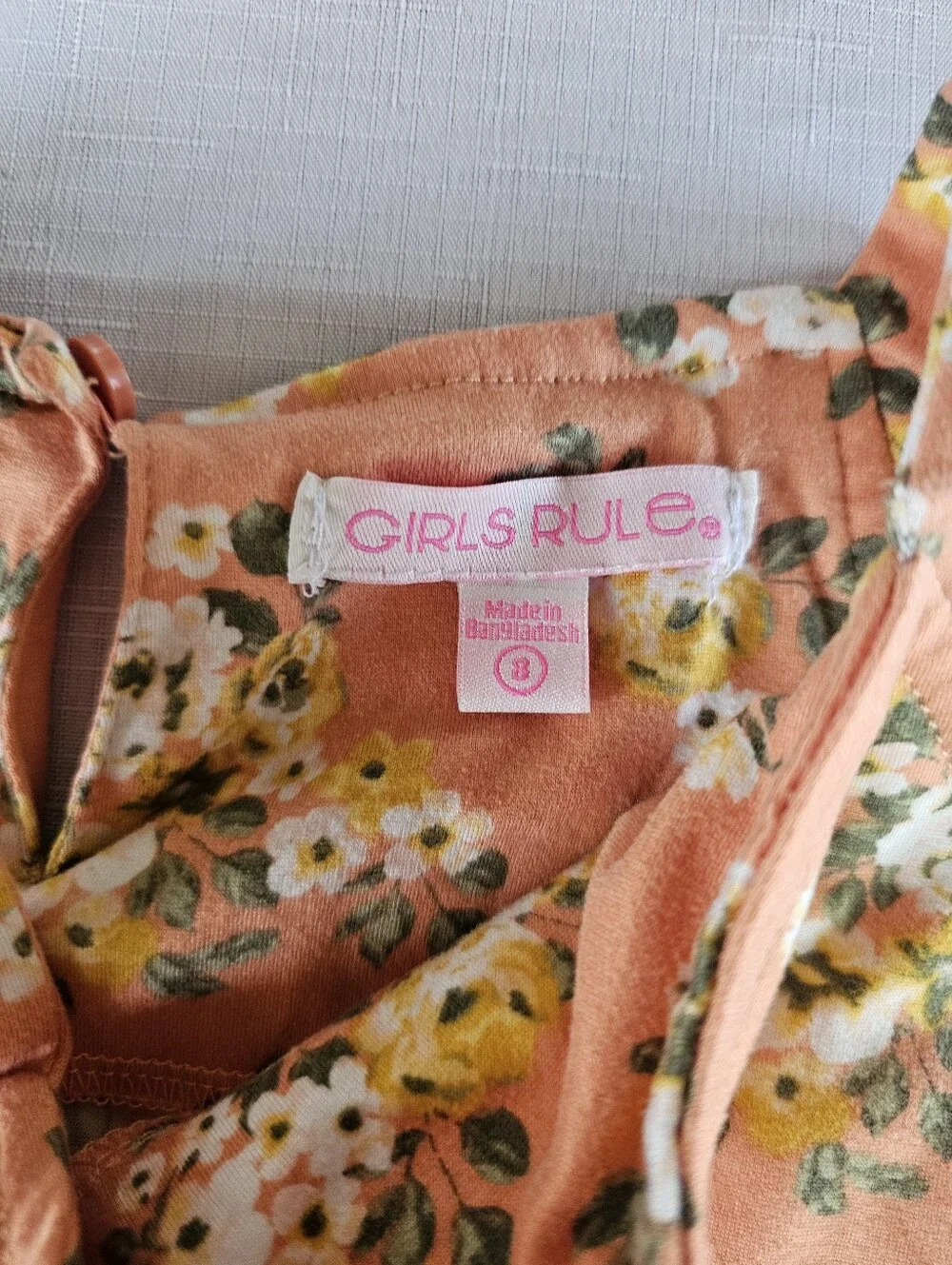 Girls Rule Orange Floral Sleeveless Summer Dress Size 8 Knee Length Casual EUC